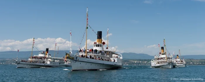  Swiss steam passenger carrying boats, on parade, showing us how its done. 