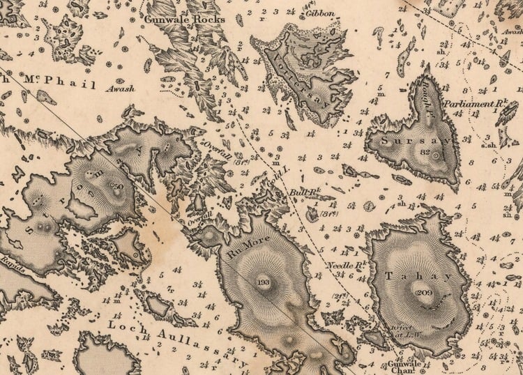 A detail from the first Sound of Harris chart published in 1857 showing some of the islands with Norse names.