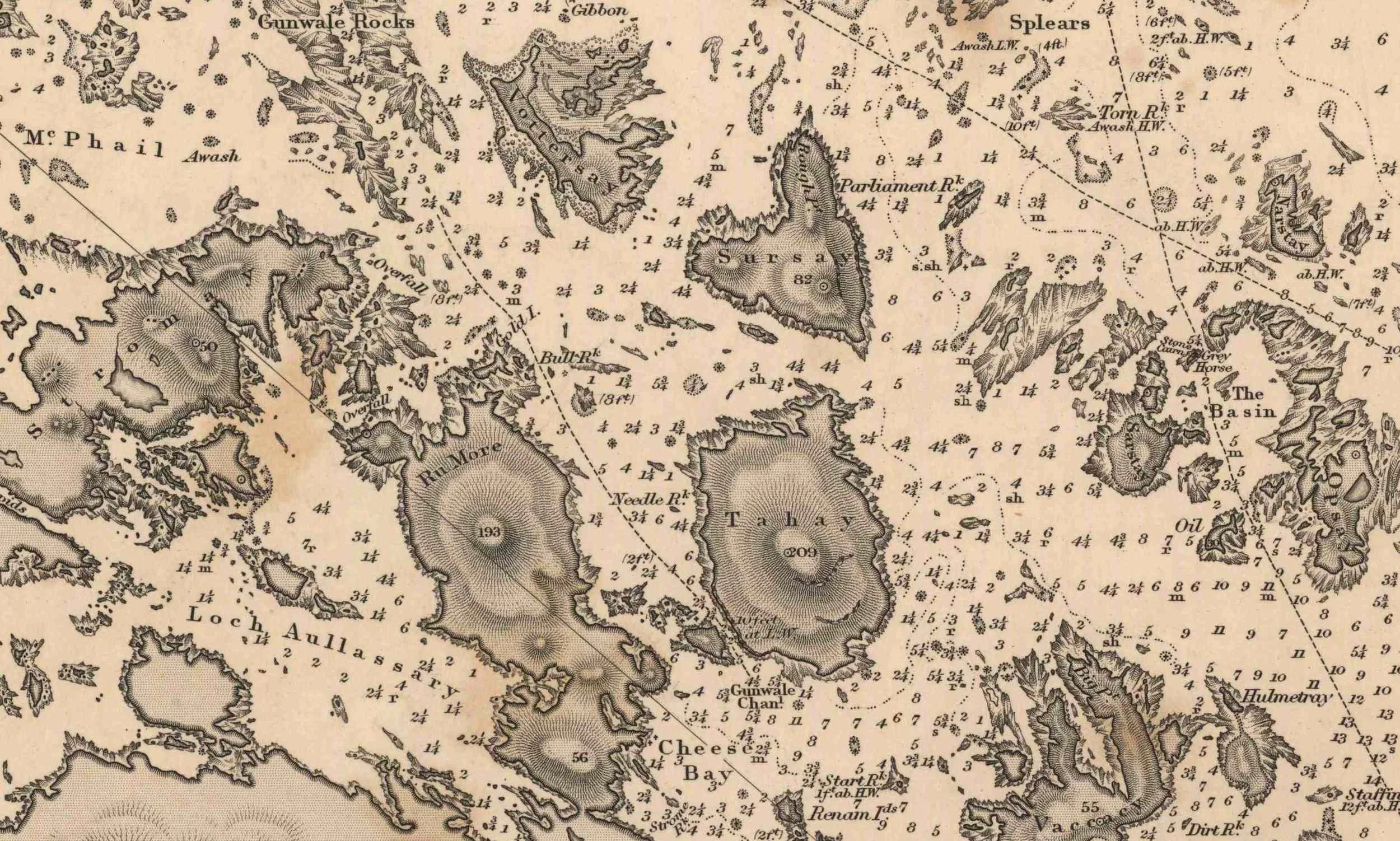 First Admiralty Chart of Sound of Harris dating 1857 (detail of Cheese Bay islands).