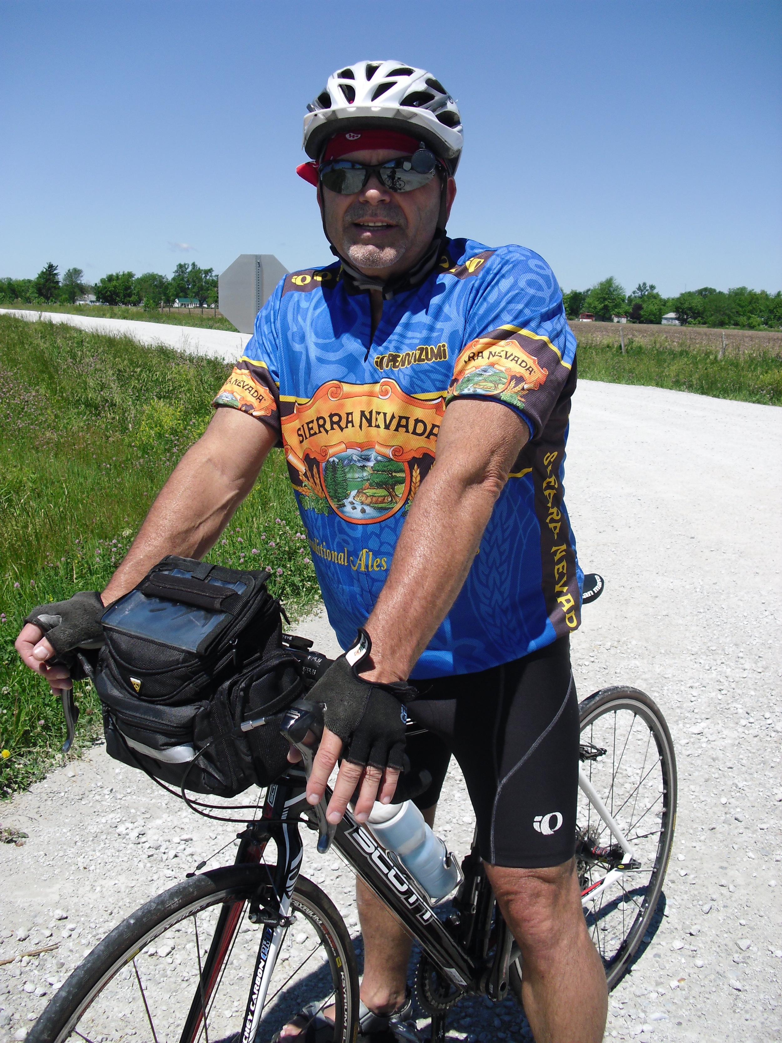 Steve Snook, on the road with his carbon fiber bike.
