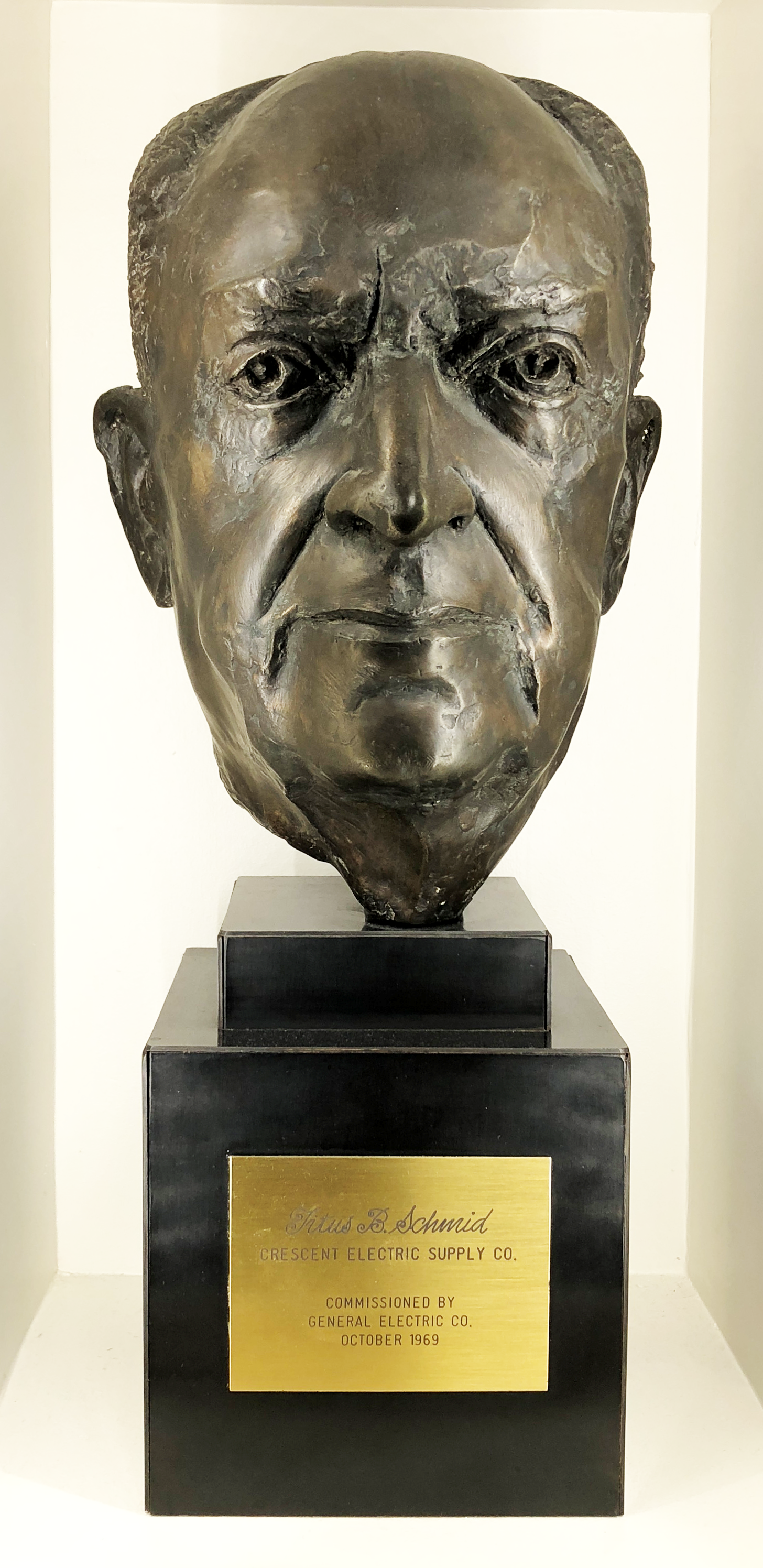 The original bust from 1969 is on display today at the Crescent Electric corporate office in East Dubuque, Illinois.