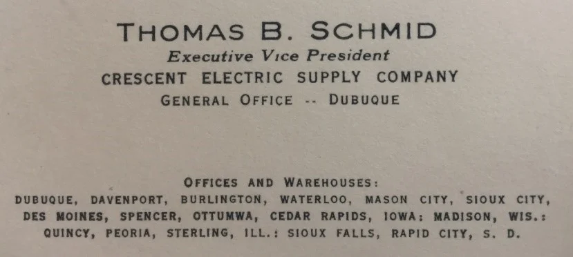 Tom Schmid’s business card. (‘55)