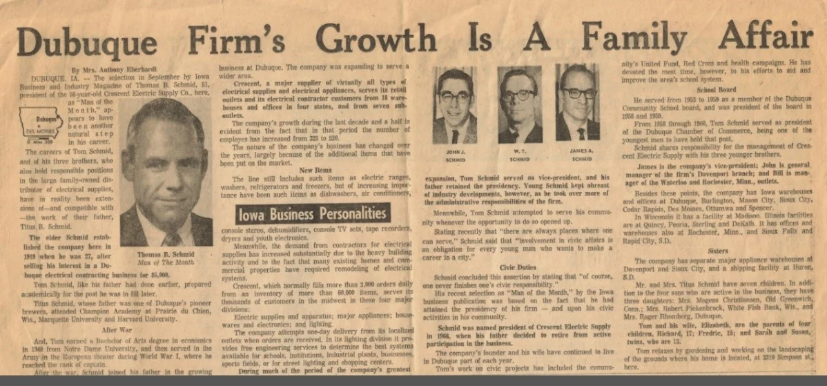 1971 newspaper article in the Telegraph Herald.