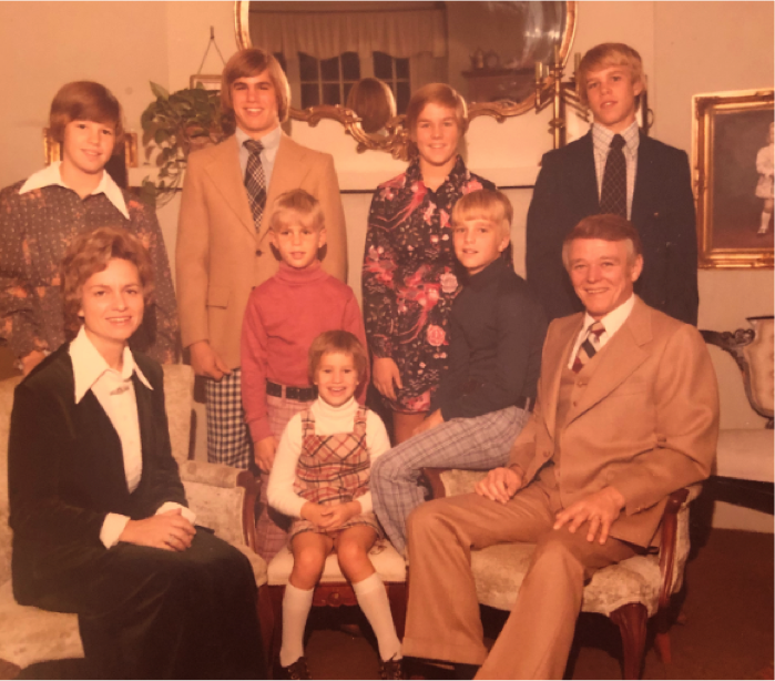 Janet and Roger Rhomberg with their seven children. (Circa 1972)