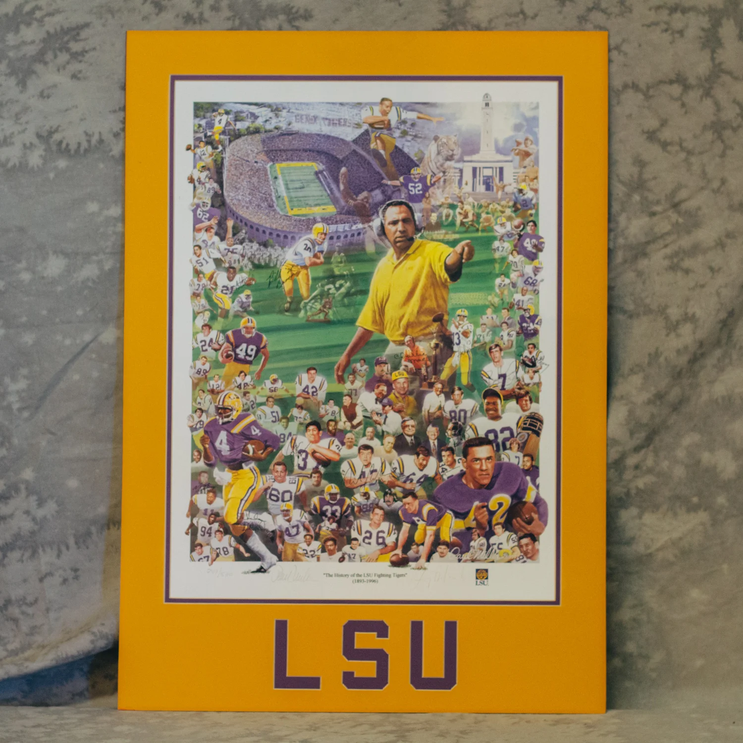 Signed History of LSU Poster with LSU Mat