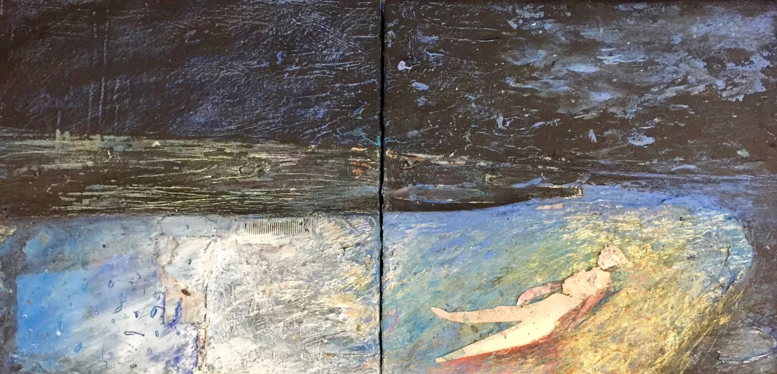 "Cosmic Bath", diptych, 2 x 2 ft, mixed media on canvas.