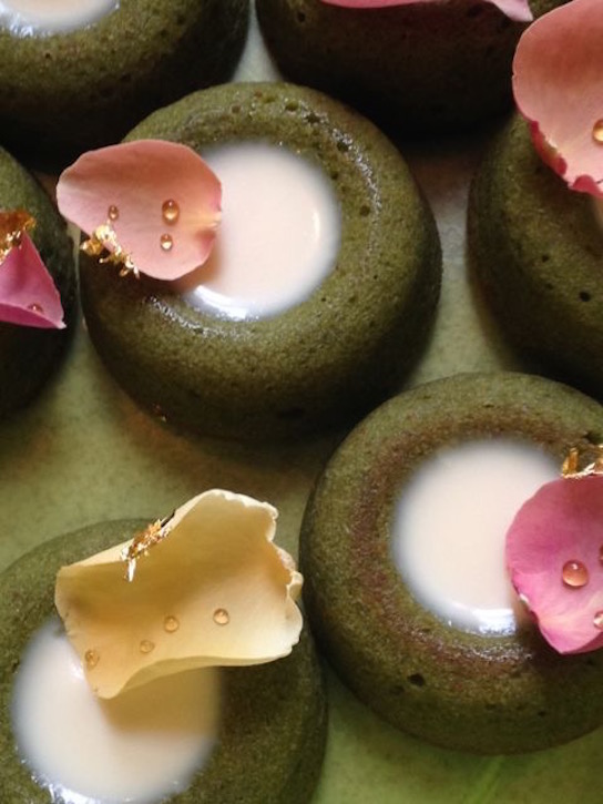 Matcha and rose financiers
