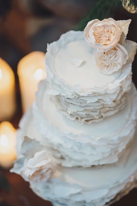 "Torn paper" ruffles wedding cake