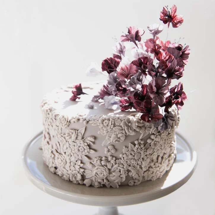 Mauve blossom wedding cake