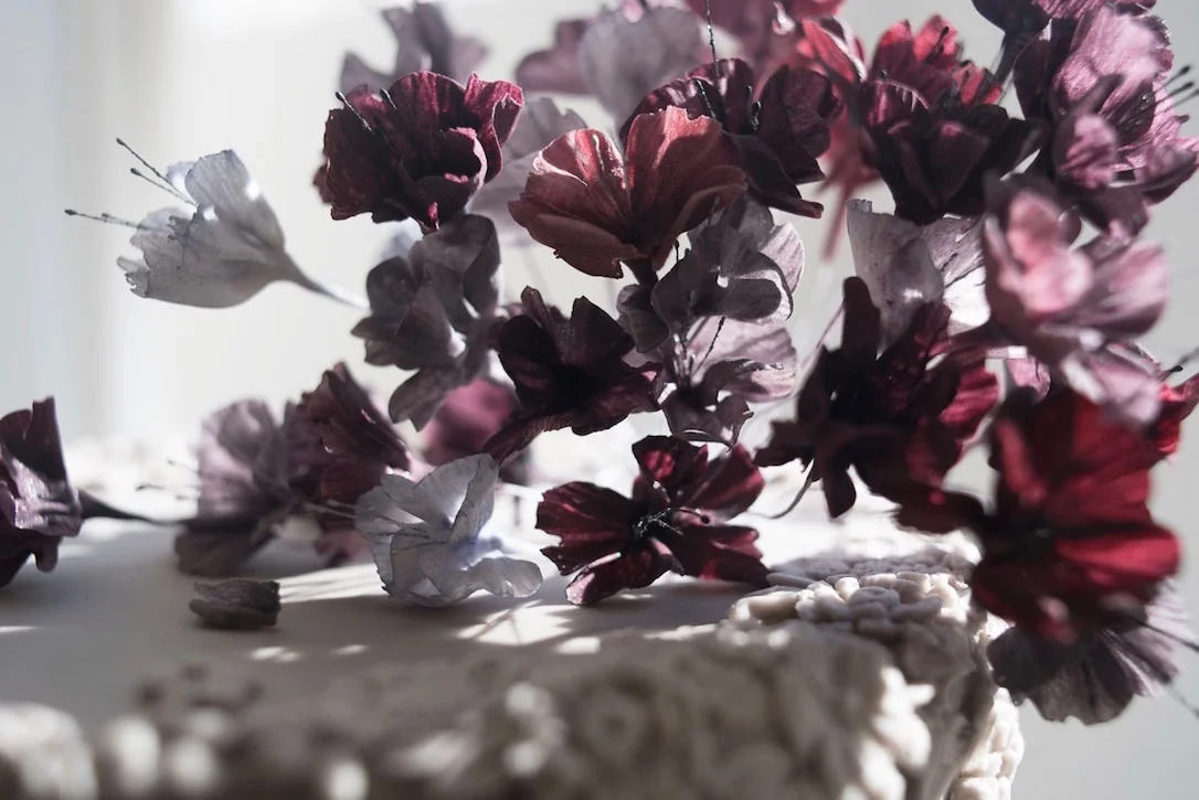 Mauve blossom wedding cake