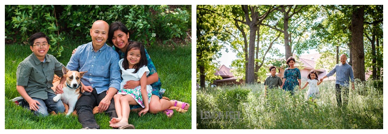 An example of a traditional pose (left) and a candid more scenic family portrait (right).