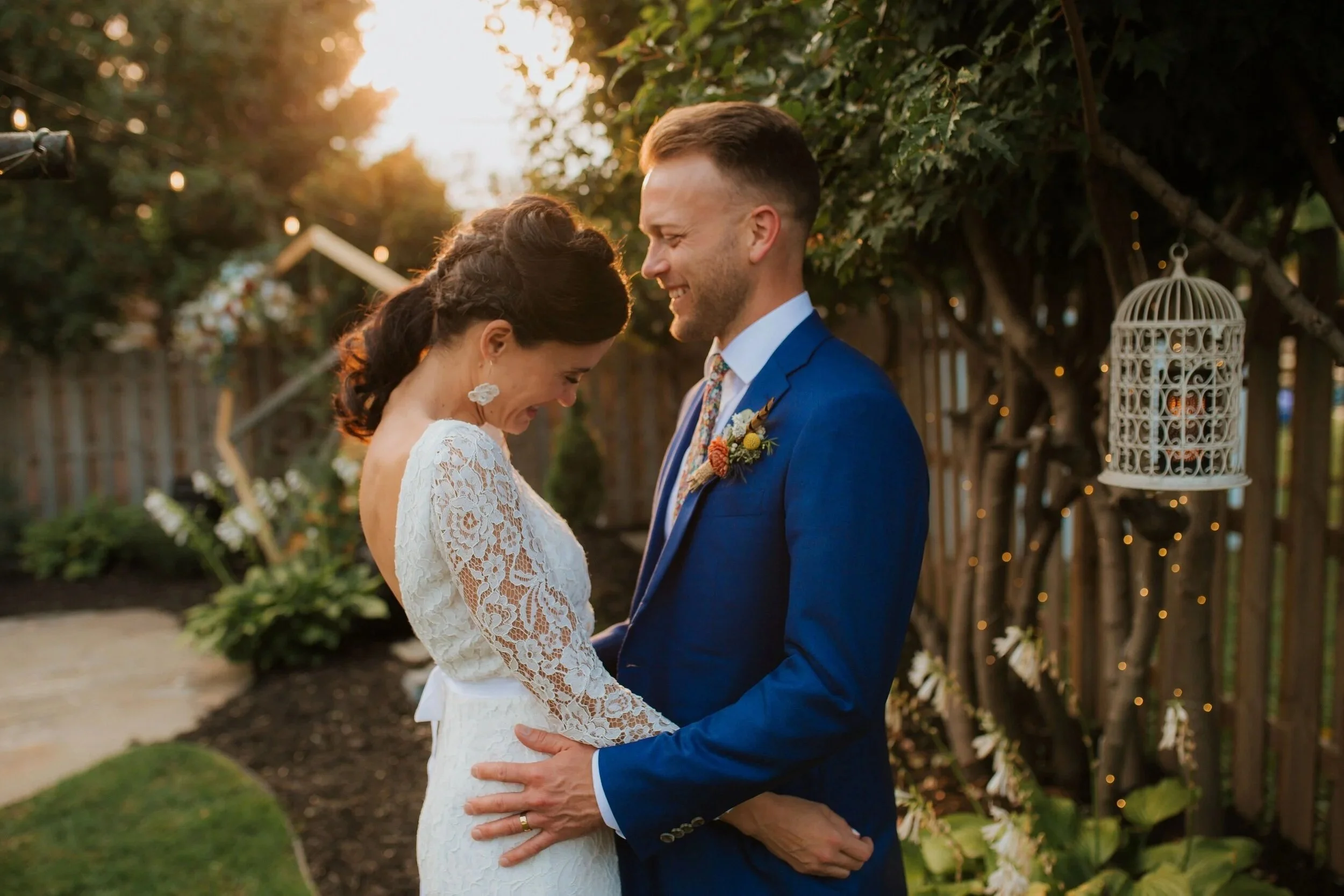 Backyard wedding bride and groom Minnesota