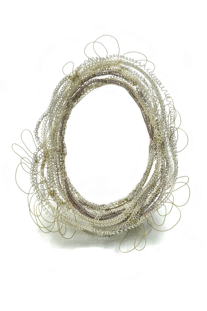 brooch 2009 color coated wire, silver925, steel pin Dimension: 9 x 7.5 x 2.5 cm