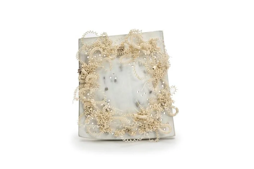 brooch 2007 colored wire, silver925, paint, thread, white gold (brooch pin) 5 x 6 x 1 cm