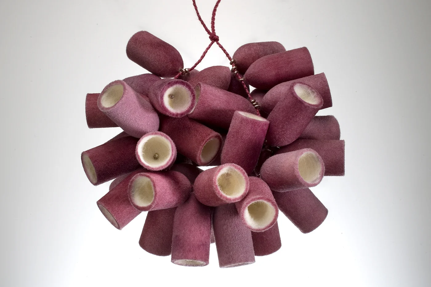 necklace 2006 silver, polishing felt buffs, dye, thread