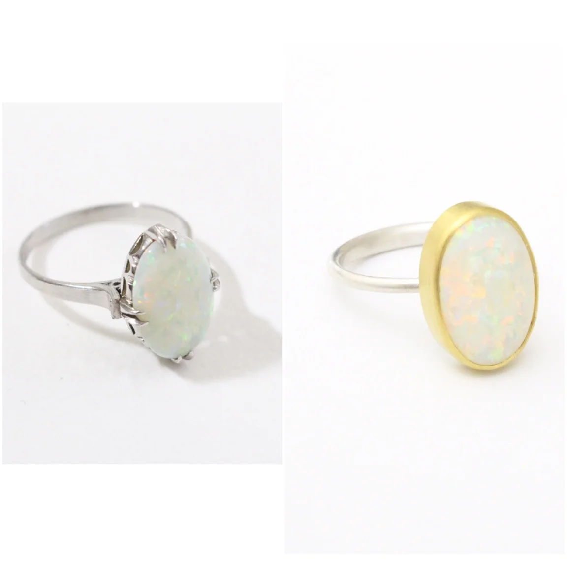 Ring with opal for MY (リメイク) The ring belonged to her grand mother from 50s in Japan. before + after (gold, silver, opal) 
