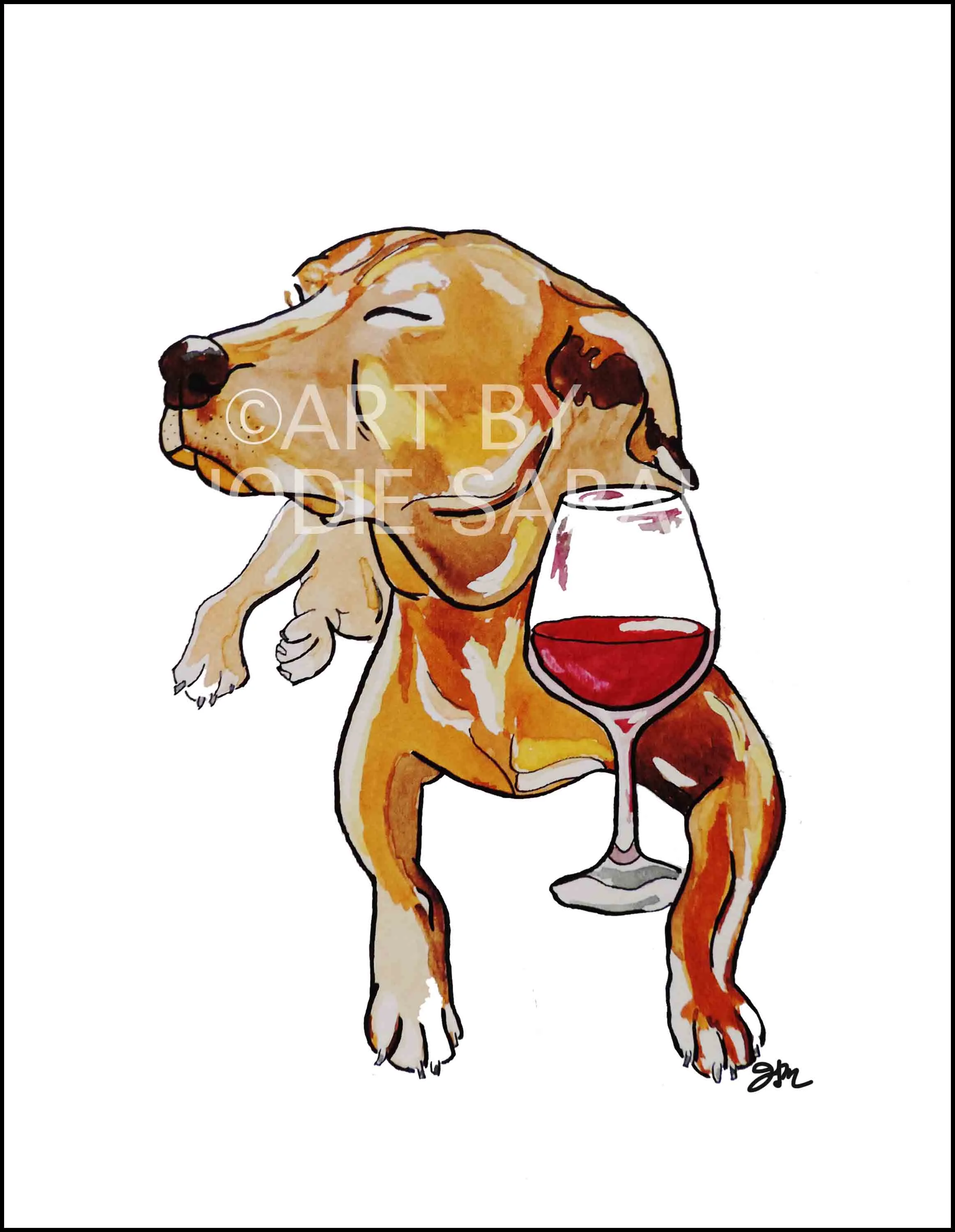 "Pinot Noir Pup" Water Color and Ink