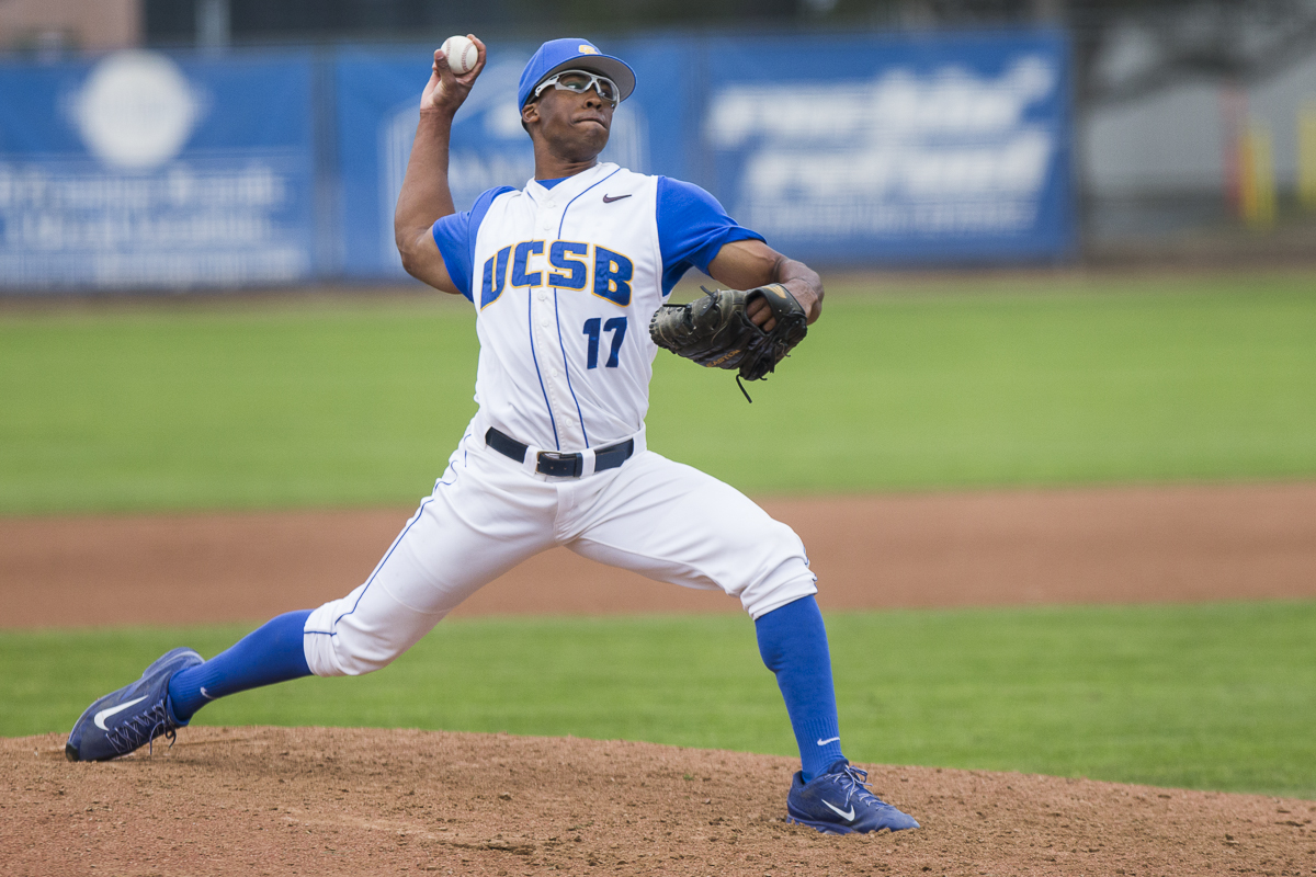 Pitcher Dillon Tate throws against the University of Kentucky during UC Santa Barbara's 11-0 win on Saturday, February 21 2015 at UC Santa Barbara in Santa Barbara, Calif. (© Fernando J Tirado 2015)