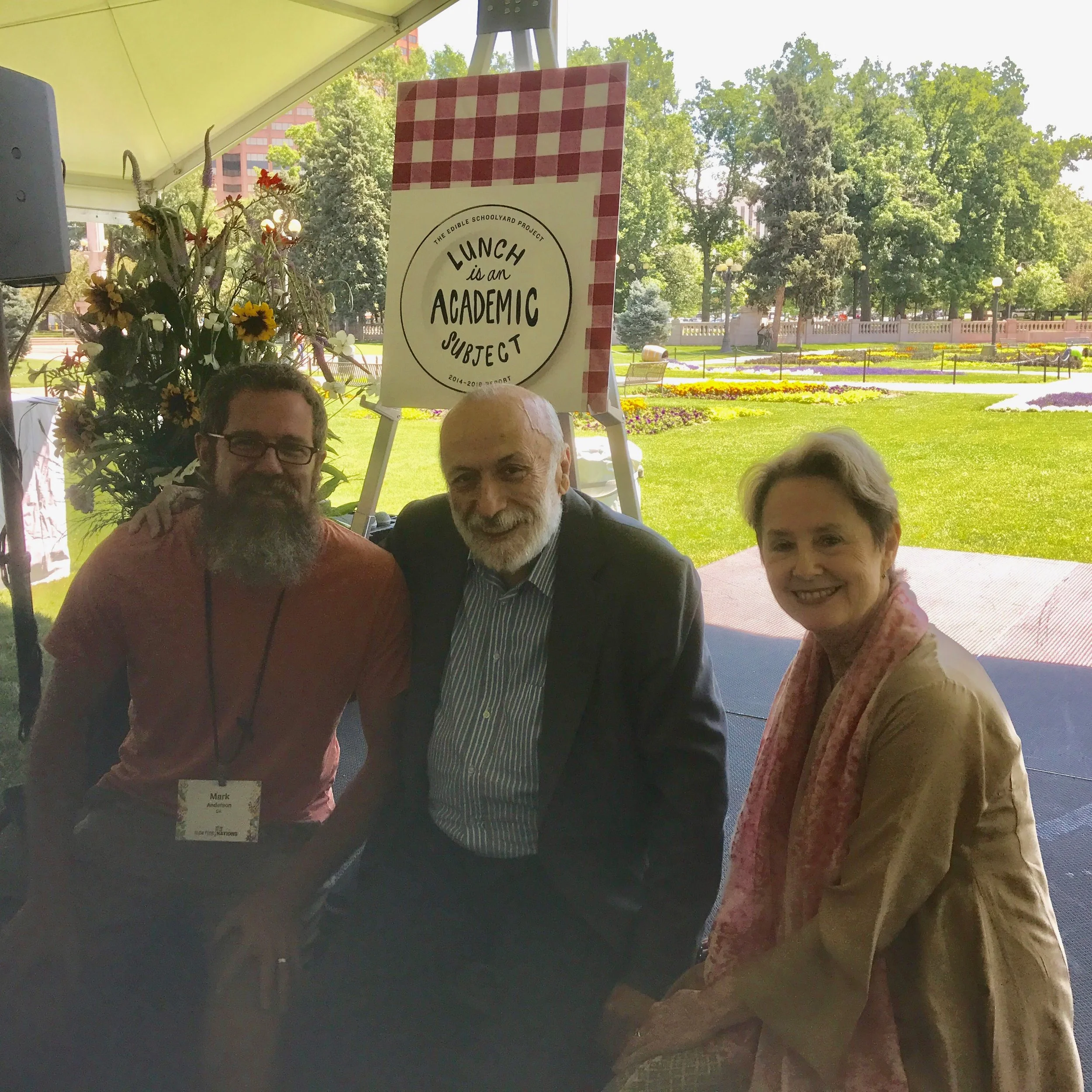 A pre-lunch photo opp with two Slow Food legends (Carlo Petrini and Alice Waters).