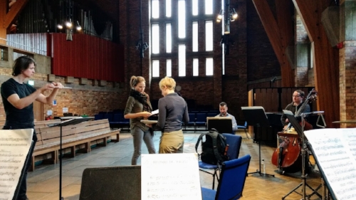 Final rehearsals in the Chapel of Keele University