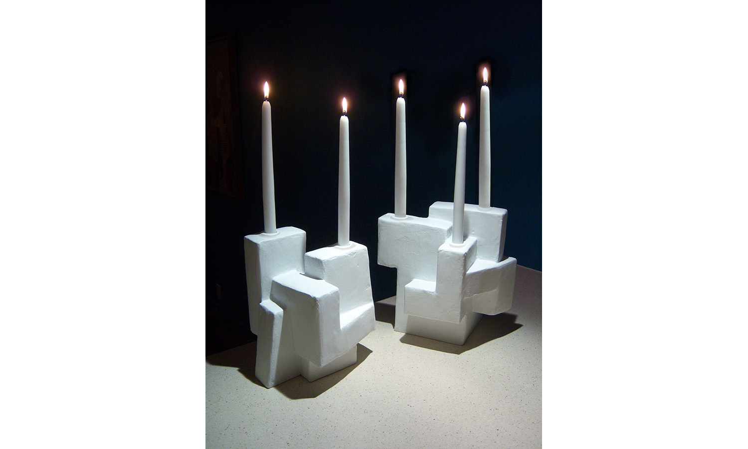 CANDLE HOLDERS, mixed media, 7" x 9" x 10" each, 2012