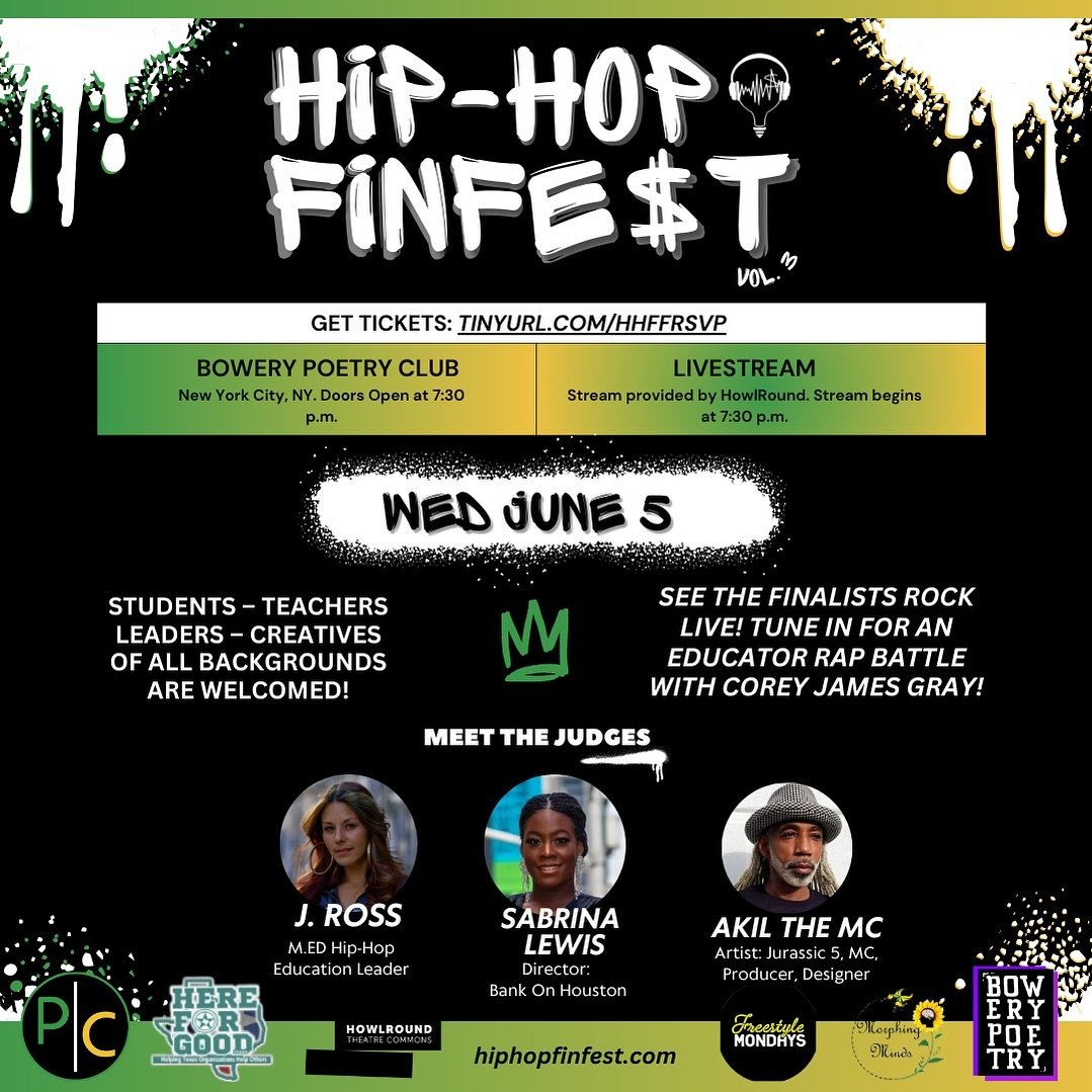 Make sure you have your mic, mind, and money all in check for the HHFF Vol. 3 concert happening NEXT WEEK on Wednesday, June 5th at 7:30 p.m. (EST)!
🎫: Attend in person at the @bowerypoetry club in New York City, NY or virtual via Livestream provide