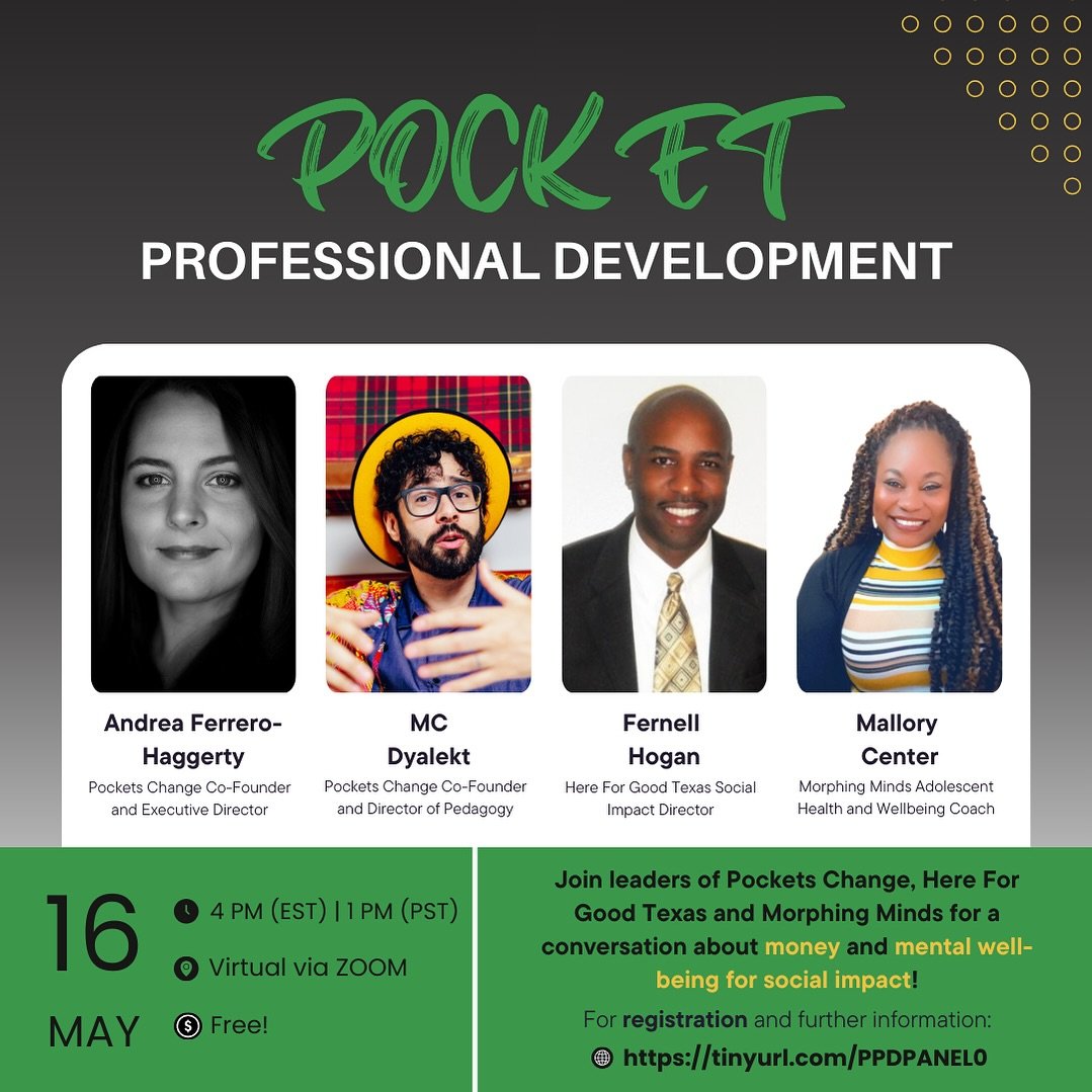 🌟 Don&rsquo;t miss out on our next FREE #professionaldevelopment session! This THURSDAY&rsquo;s Pocket PD features an amazing panel of professionals ready for you to join us for a conversation about money, mental health, and social impact!
🗓️: Thur
