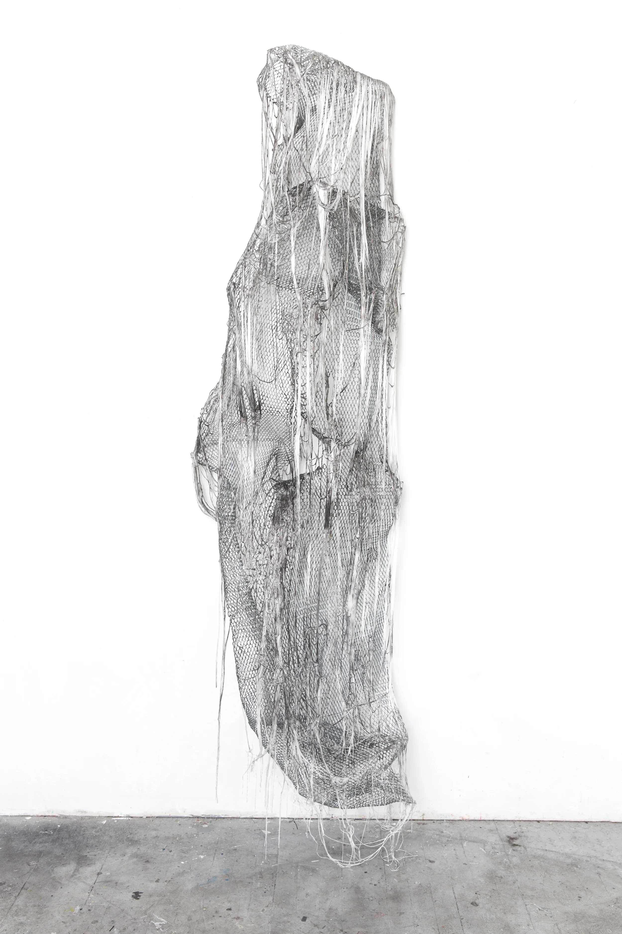 Silver Raven, 2016, Steel, graphite, mixed medium, and silk/polyester thread 80 x 26 x 11 inches (203 x 66 x 28 cm)