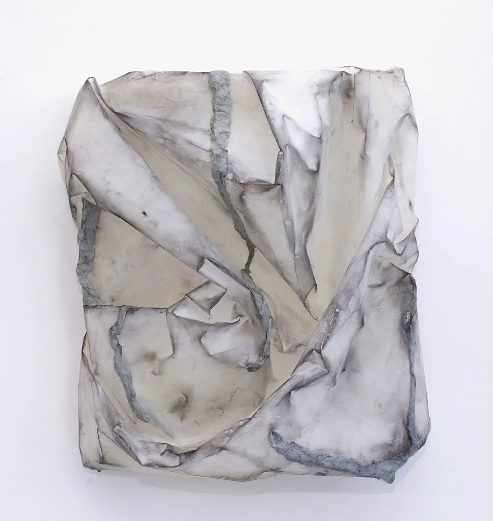 Coiled, 2016, Graphite and epoxy on mylar wrapped on frame, 20x 15 x 6 Inches