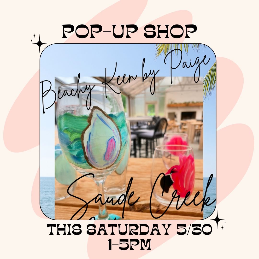 Join us tomorrow for a little wine and a little shopping. 🛍 Beachy Keen by Rebecca Paige will be here from 1&ndash;5pm with decorated glasses and more, just in time for summertime! ☀