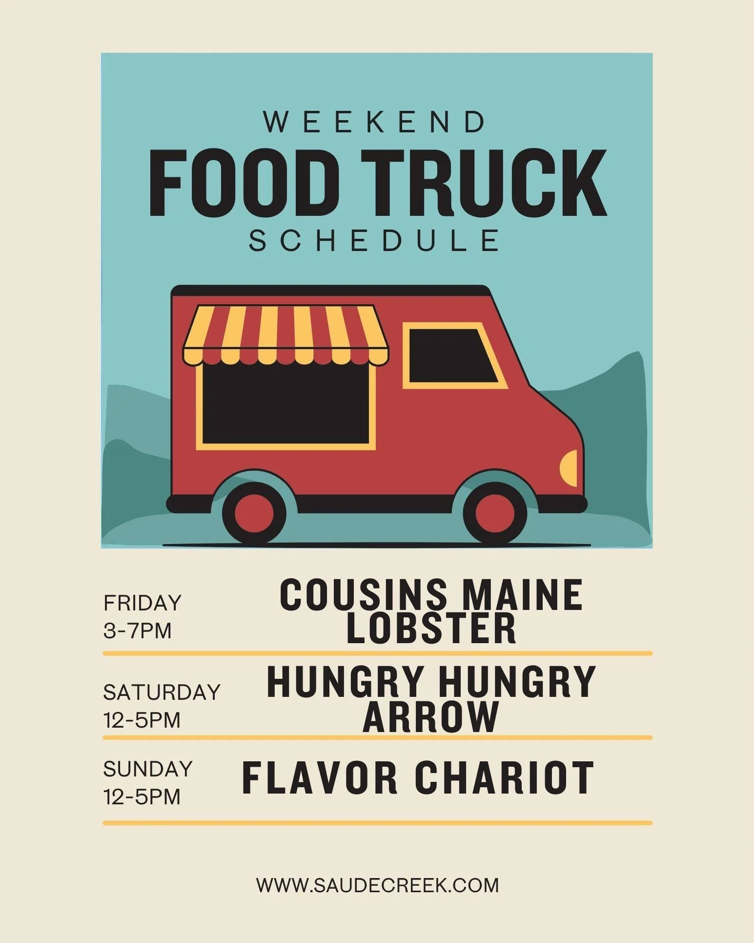 The Scottish Pig food truck will be taking a much needed break this weekend so we invited some old and new friends out to the winery for you to try. Stop by this weekend and enjoy lobster, fry bread, and wings!

Friday, 6/5: Cousins Maine Lobster - V