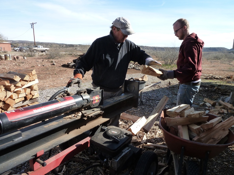 Larry Meagher and Corey Splitting Wood