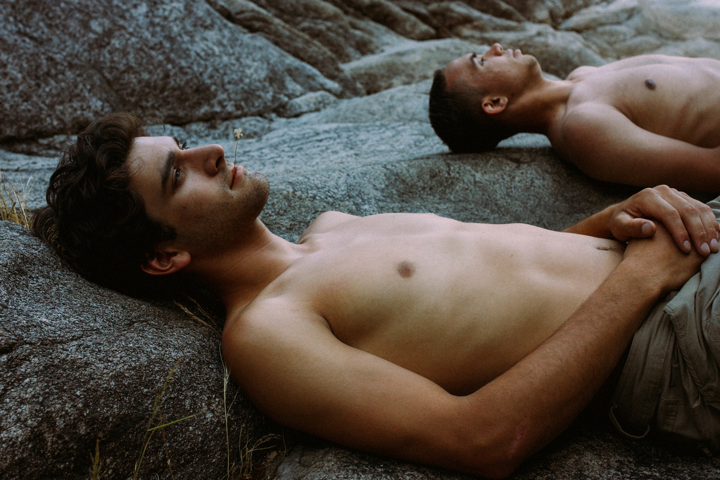 handsome men relaxing at yosemite