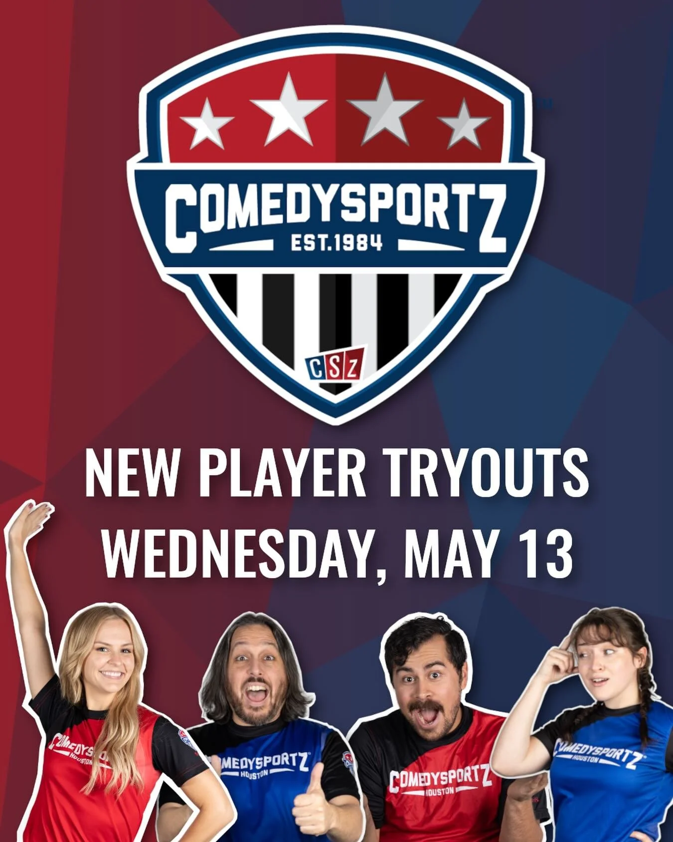 ComedySportz is having tryouts to join our team on Wednesday, May 13th at 7:30pm! People who join ComedySportz participate in monthly shows, regular improv practices, and lots of social fun events throughly the year.  If you&rsquo;re interested in jo