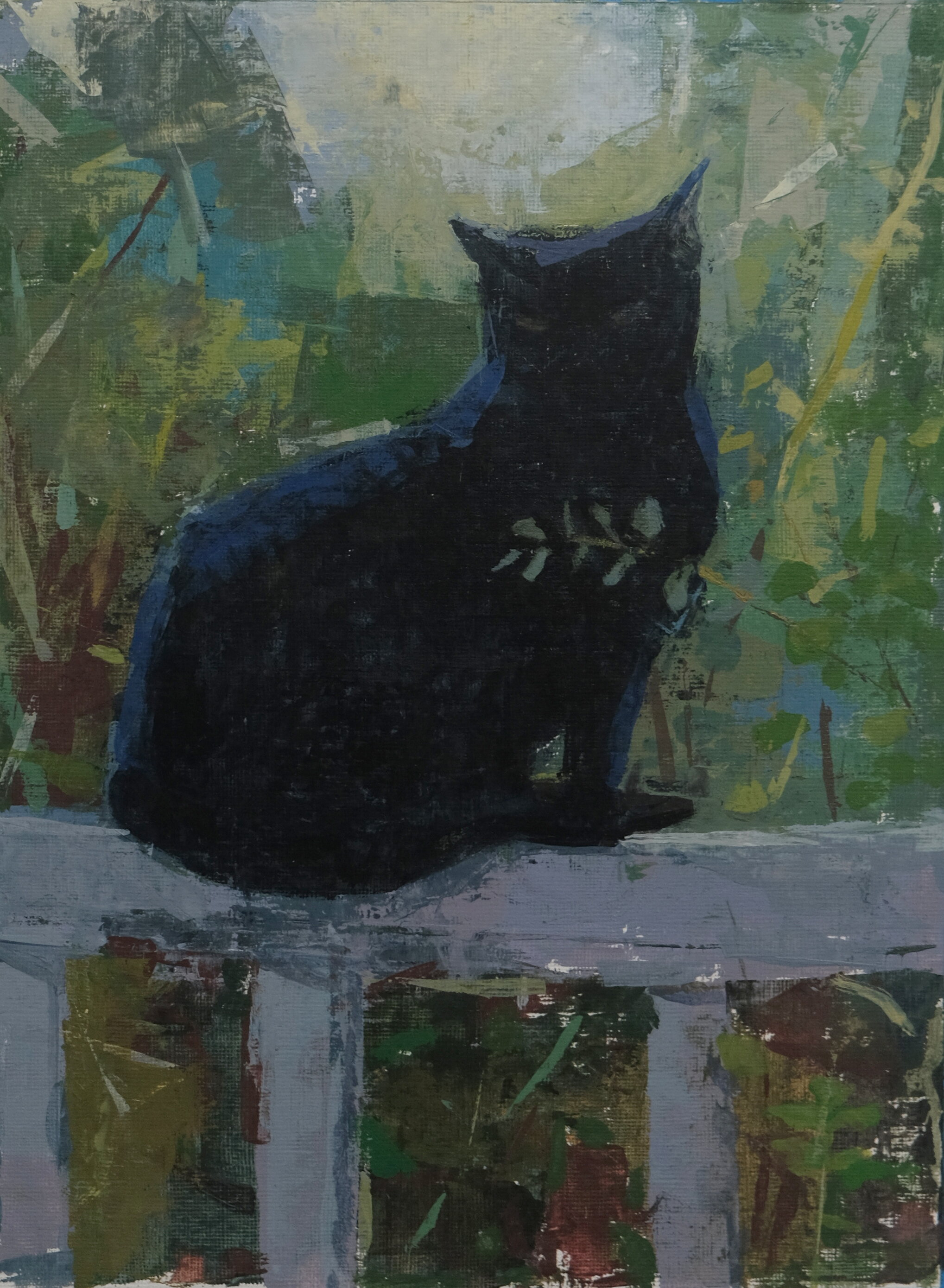 Cat on the Railing 9 x 12 inches acrylic on paper amy scherer.JPG