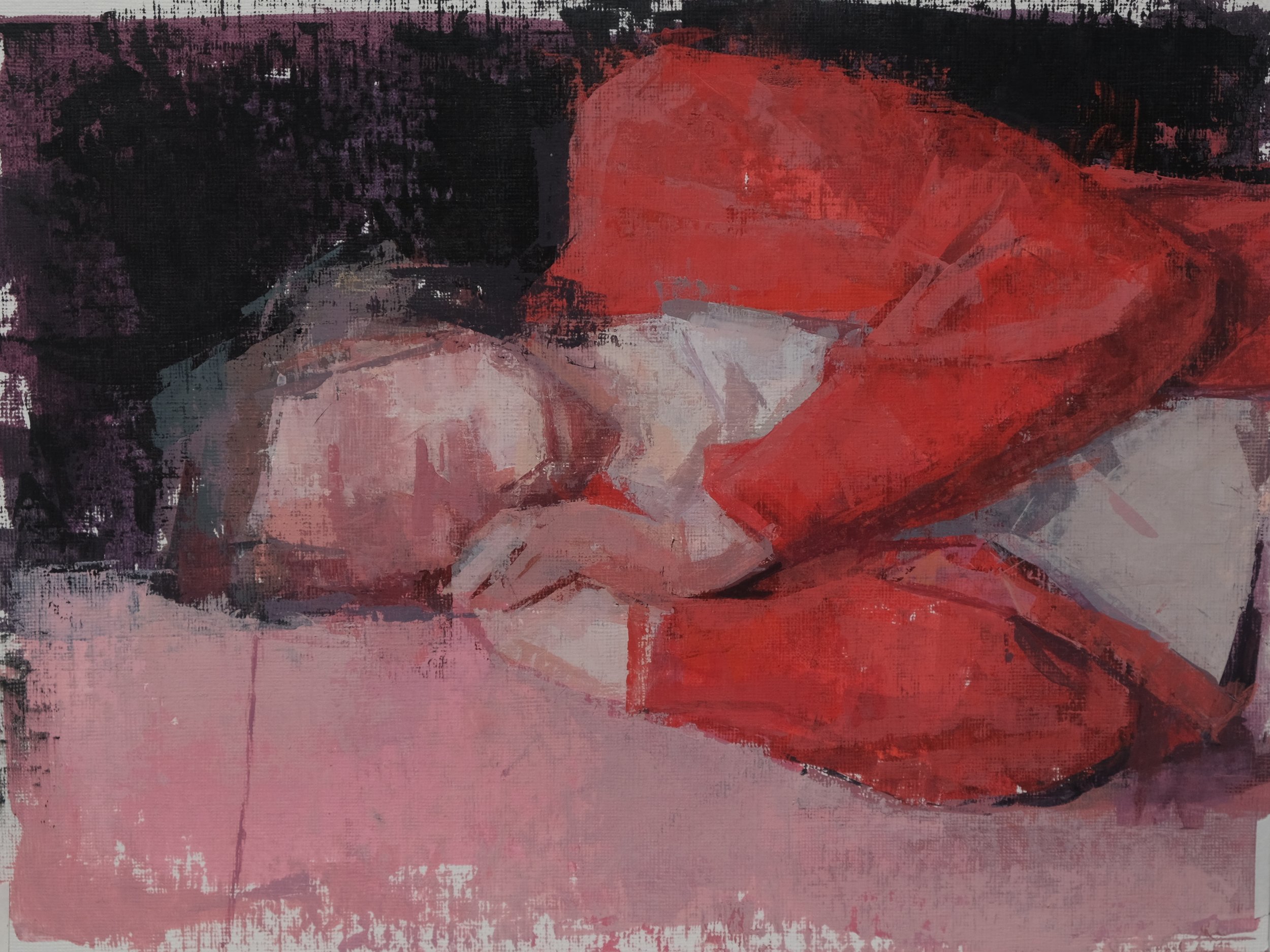 In Red on Pink acrylic on paper 9x12 inches amy scherer painting.JPG
