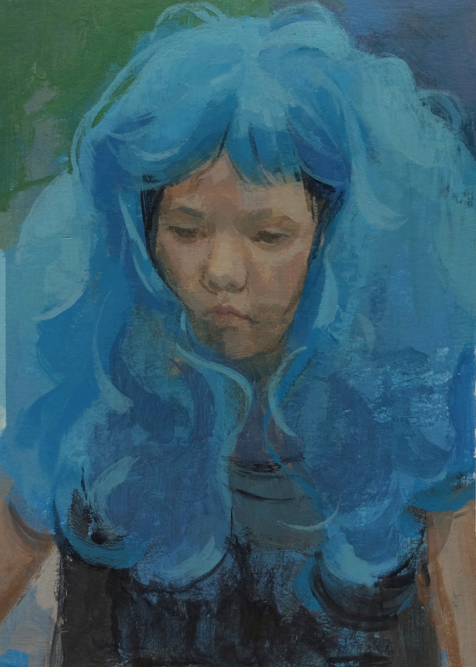 blue wig 5x7 inches 12x18 cm acrylic on watercolor paper a scherer.JPG
