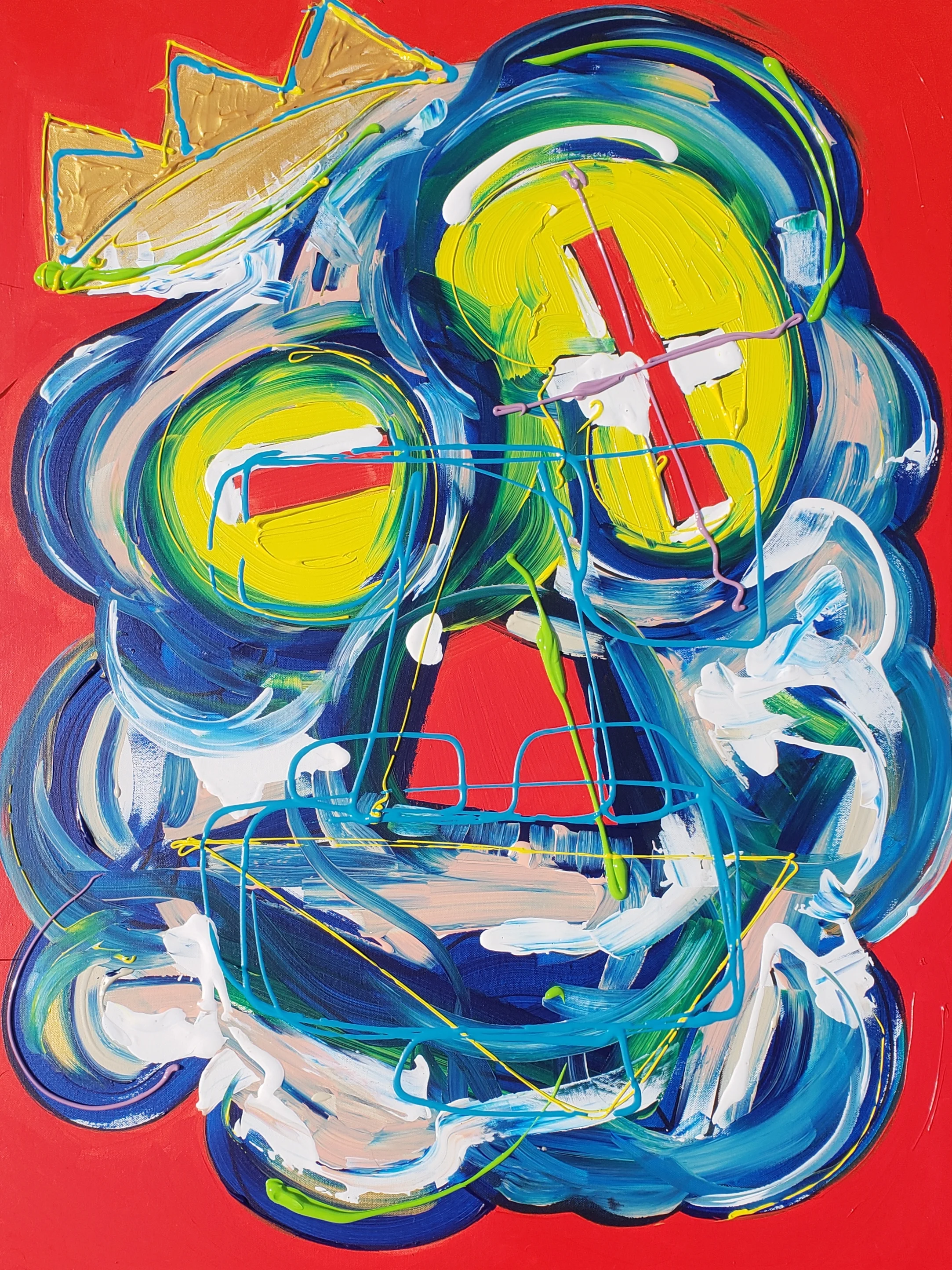 This painting which is titled “ King of Kindess ” 30 x 40 / Acrylic / 2019 It is a study in the Cubism style something I want to continue to explore as I am heavily inspired / influenced by the great masters Picasso and Braque along side my contemporaries such as Condo. I love the Cubism style and plan to explore into it further. It was also cool to experiment with the blending of colors with the brush stroke and create unique blending of the blue palate.