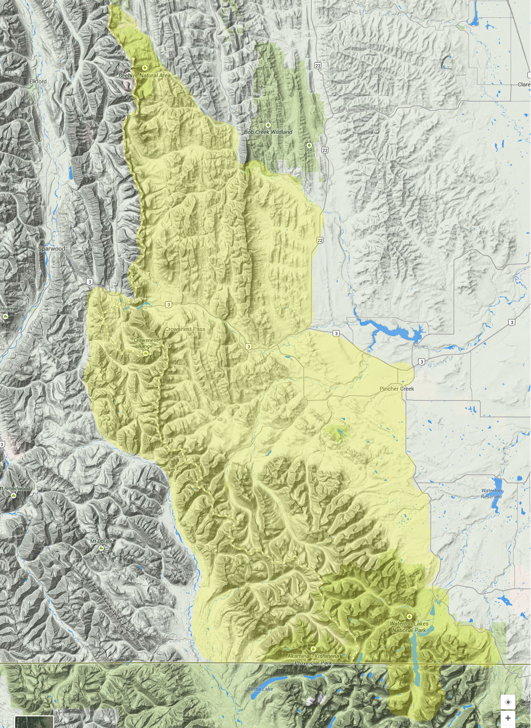 The home range of the Southern Alberta section