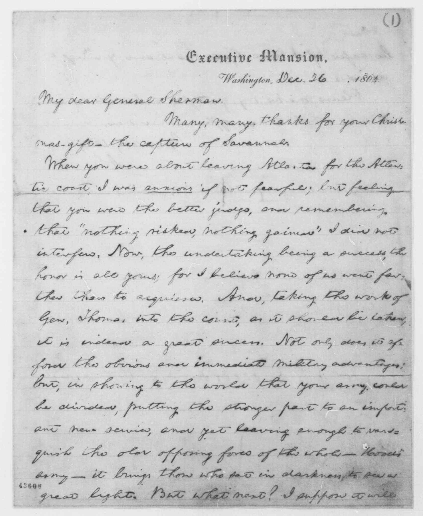 Abraham Lincoln's December 26th Letter Accepting His Gift