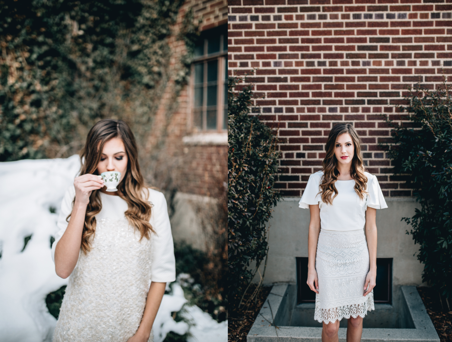 DETAILS Styling by: Lucy Bergstrom Photography by: Alice Cannon Dress by: Aleksandra Salo Flutter Sleeve Top by: Natalie Wynn Lace Skirt by: Janay Marie Makeup by: Rachel Kae Jenkins Rentals provided by: Refined Vintage Events Model: Josilyn Harsh
