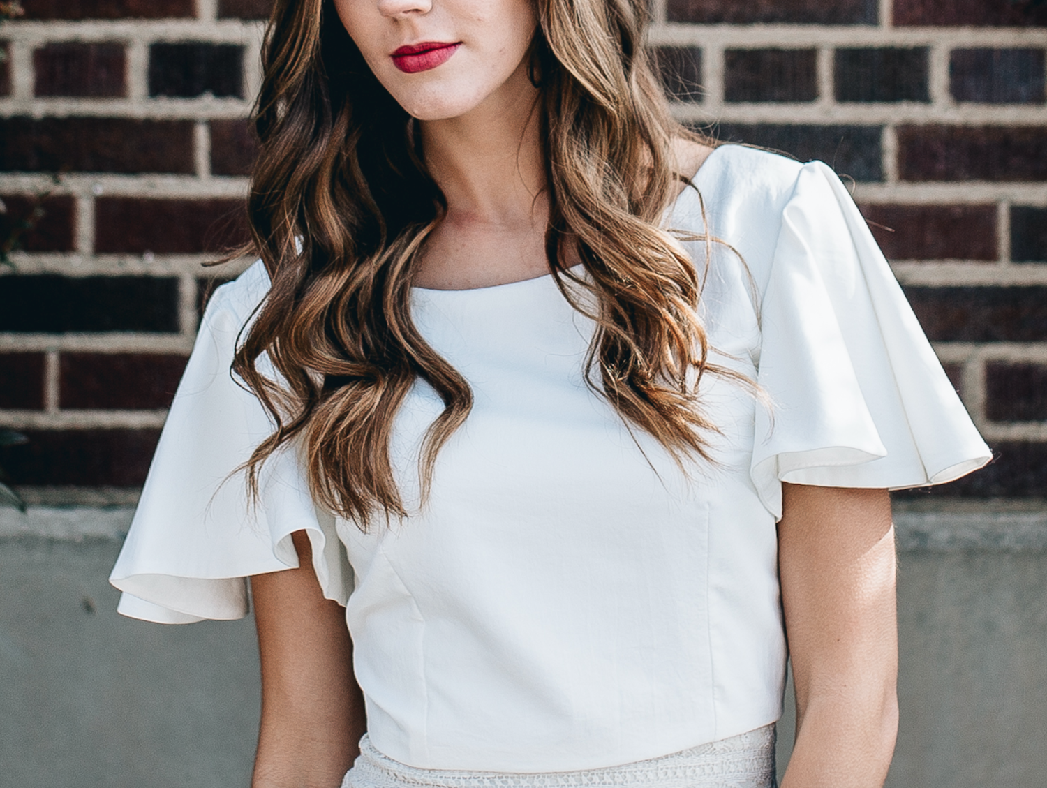 DETAILS Styling by: Lucy Bergstrom Photography by: Alice Cannon Flutter Sleeve Top by: Natalie Wynn Makeup by: Rachel Kae Jenkins Rentals provided by: Refined Vintage Events Model: Josilyn Harsh