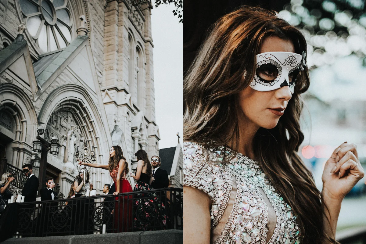 DETAILS Photography: Hailey Arnold Event Design: Leslie Dawn Events & Sax Romney Makeup: Vivian Johnson Dresses: Dress Collective Suits: Perfectly Suited Masks: Masked Zone Models: Carlie Stylez , Jackson Wood , Kim Kienow , Derek Richmond , Nadya Cox , Robert Naylor , Noah Jarman , Natalie Workman , Josilyn Vassau , Lucy Lu , and Joe