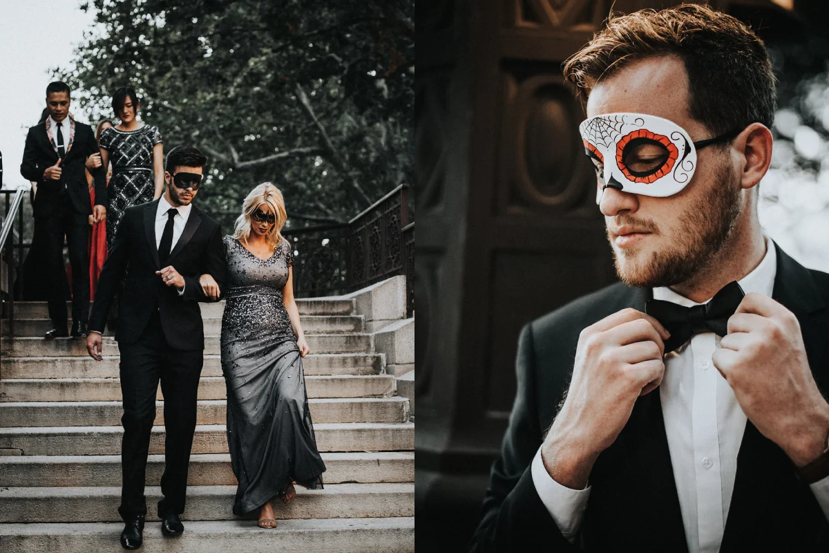 DETAILS Photography: Hailey Arnold Event Design: Leslie Dawn Events & Sax Romney Makeup: Vivian Johnson Dresses: Dress Collective Suits: Perfectly Suited Masks: Masked Zone Models: Carlie Stylez , Jackson Wood , Kim Kienow , Derek Richmond , Nadya Cox , Robert Naylor , Noah Jarman , Natalie Workman , Josilyn Vassau , Lucy Lu , and Joe