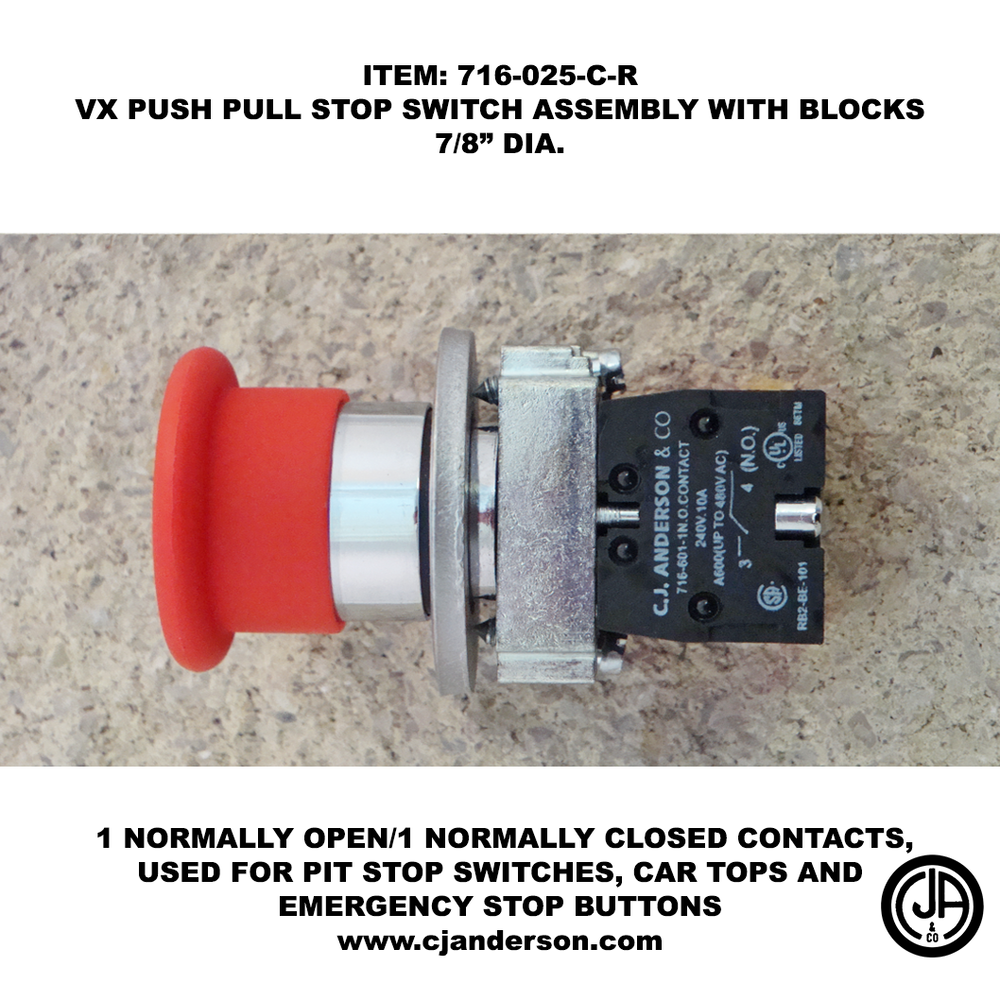 CJA Push Pull Sealed Emergency Stop Switch - 716-025-C-R — C.J. Anderson &  Company