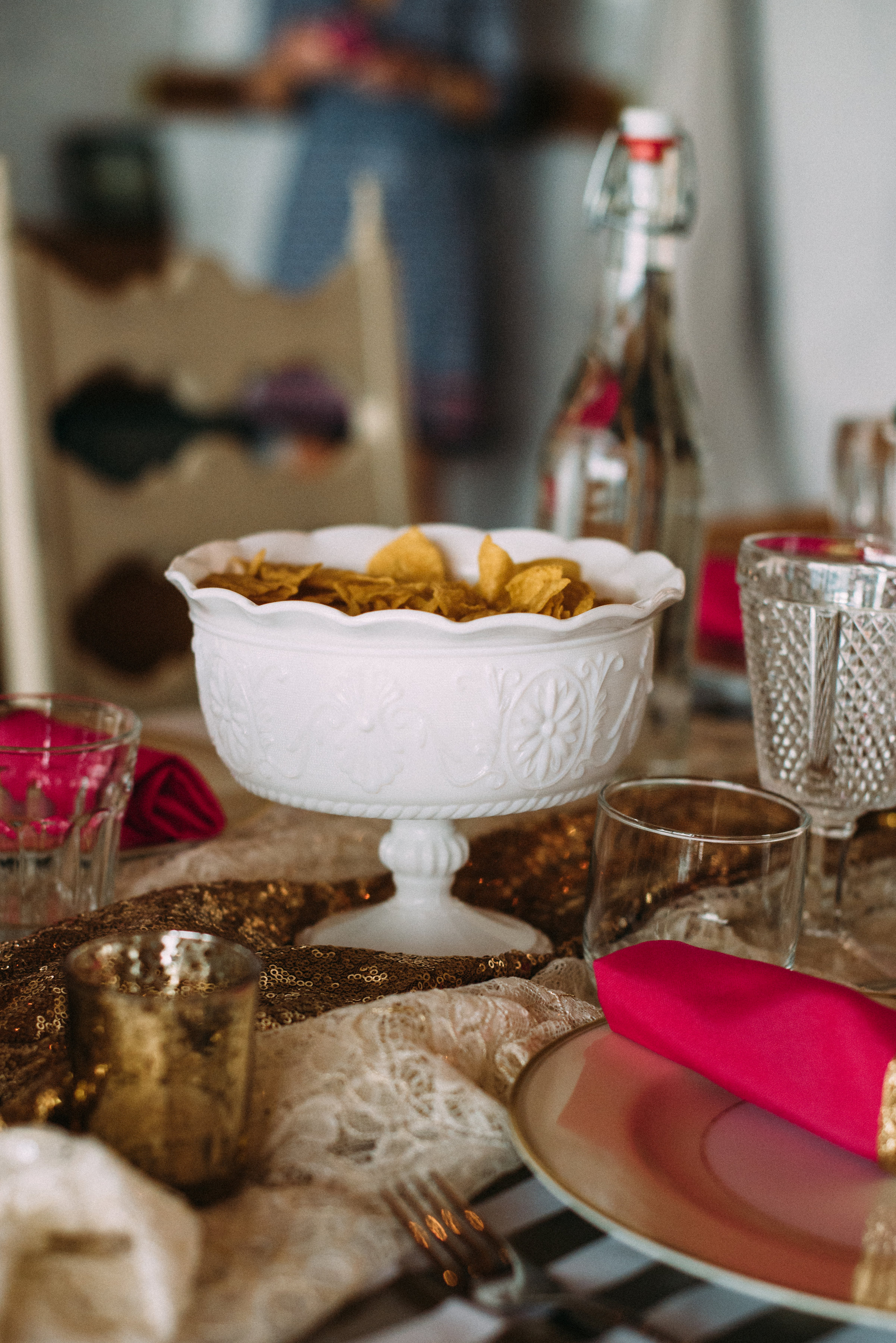  Tortilla chips in a footed milk glass bowl taste better - it's a fact ;) 