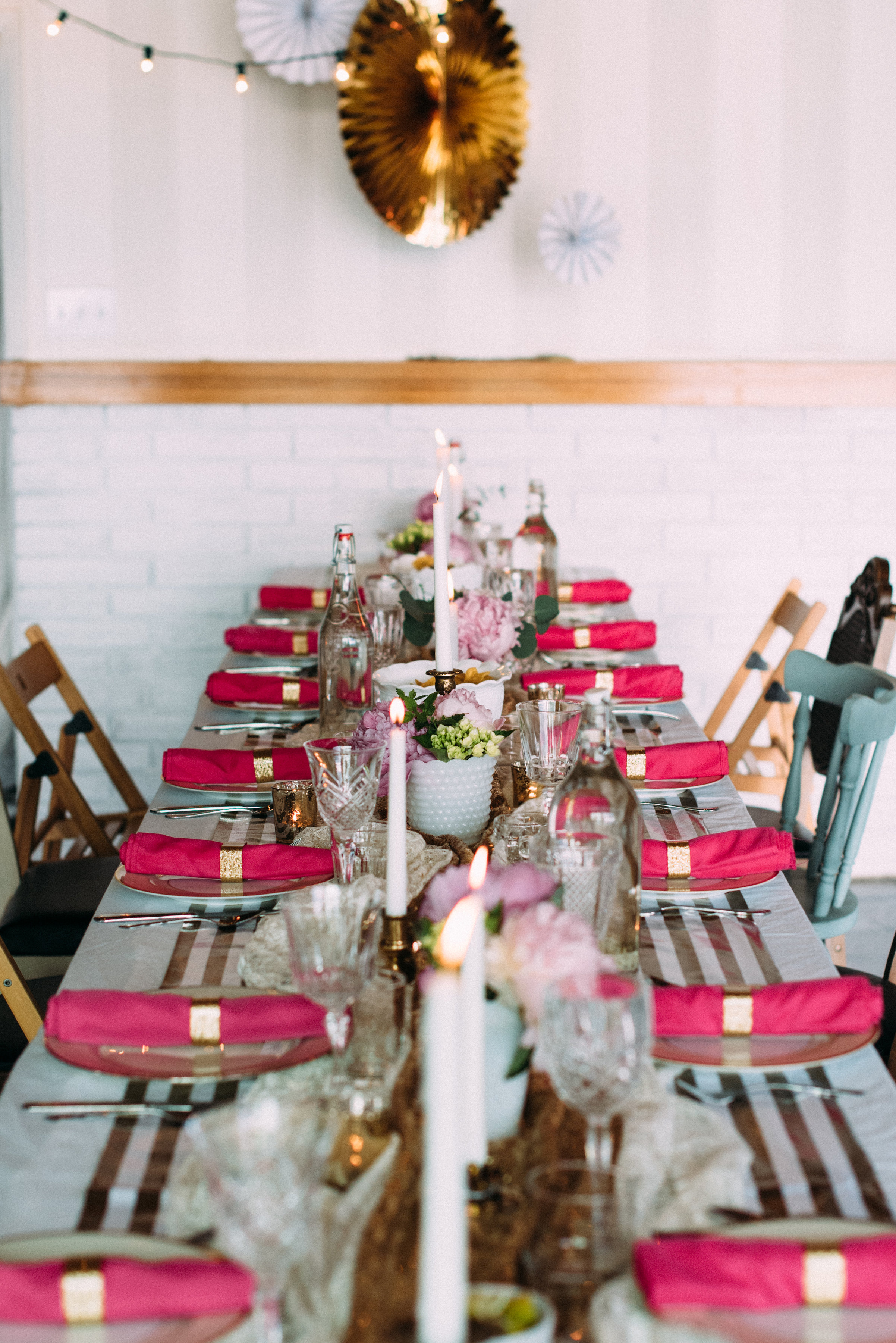  Filling a table with decor is lovely!! But make sure you have space for the food and that guests can easily see over and around the centerpieces 