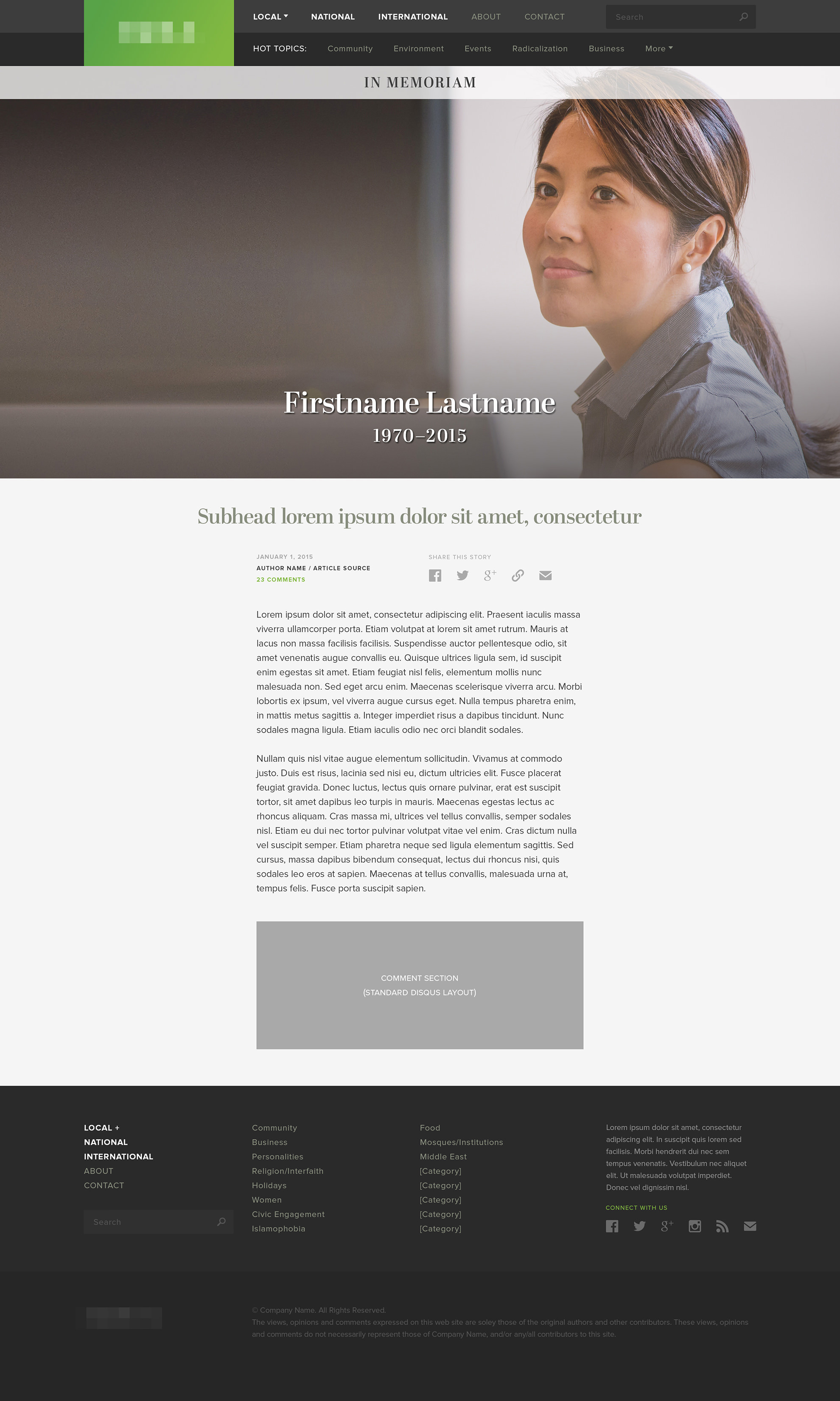 "In Memoriam" — a section of the website to highlight the life and contributions of prominent community members.