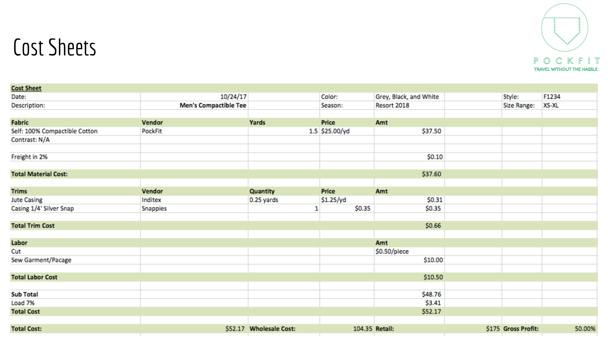 Cost Sheet