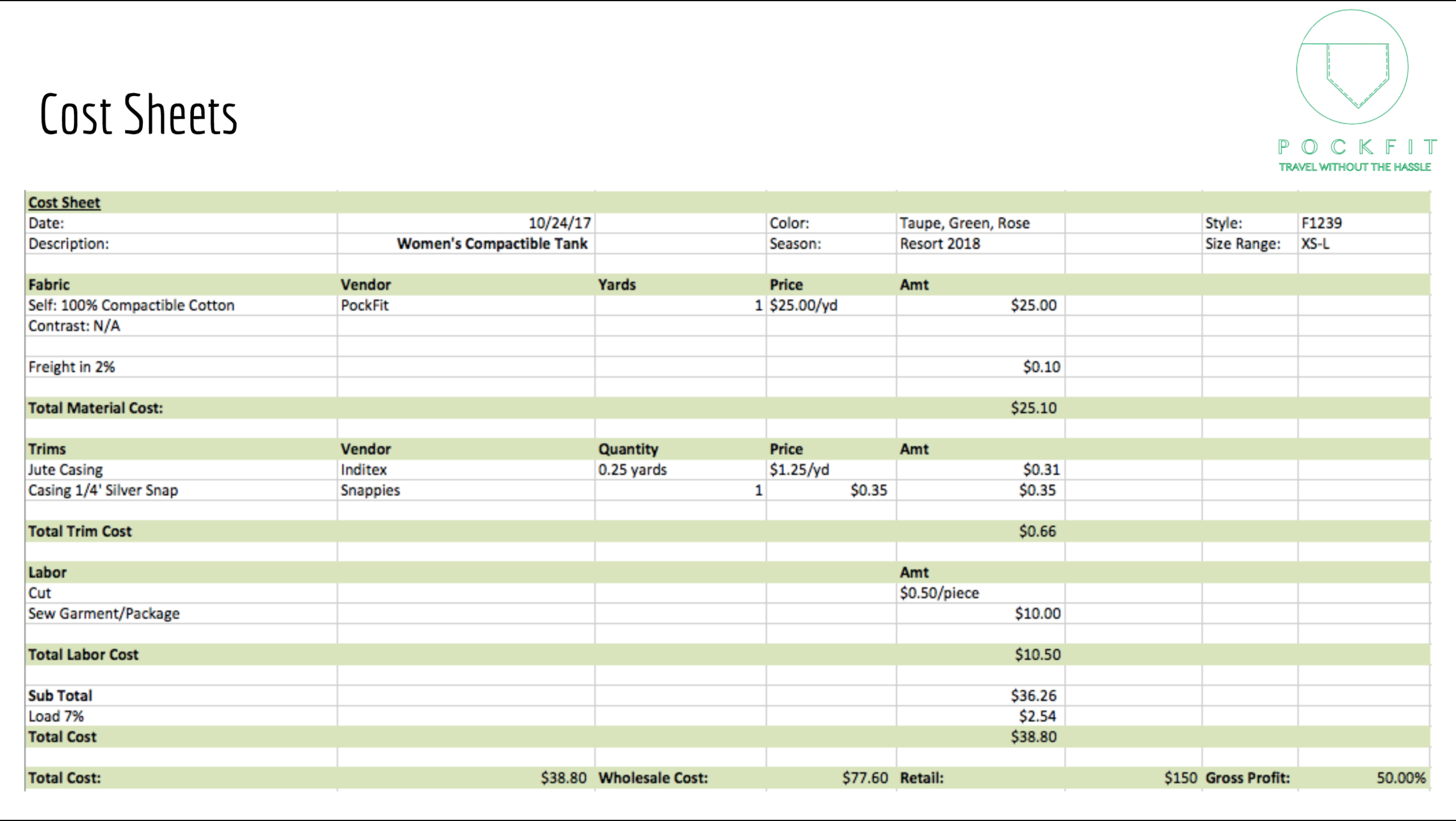 Cost Sheet